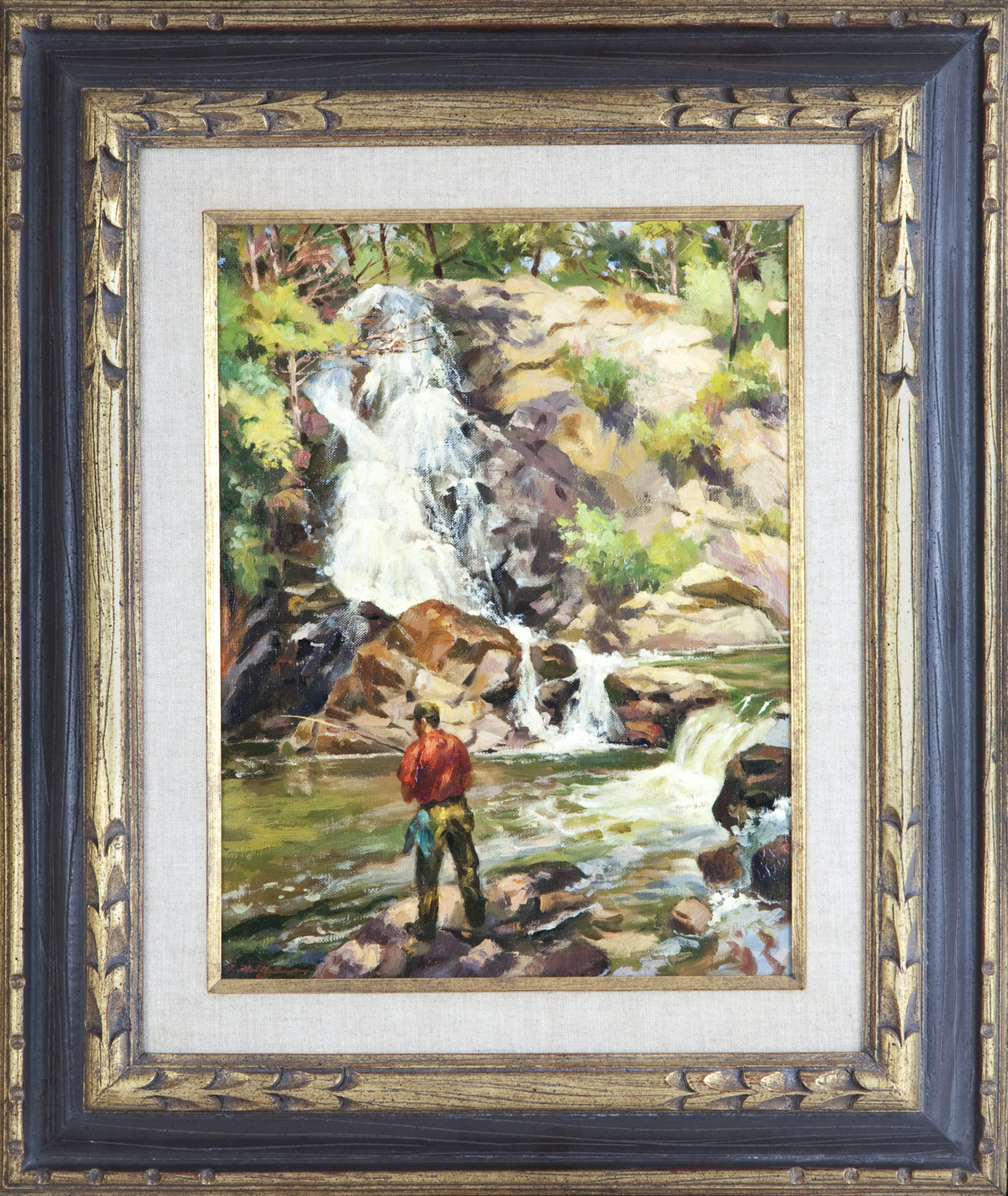 138 Trout Fisherman 1968 - Oil on Canvas - 12 x 16 - Frame: 21.25 x 25.25 x 2