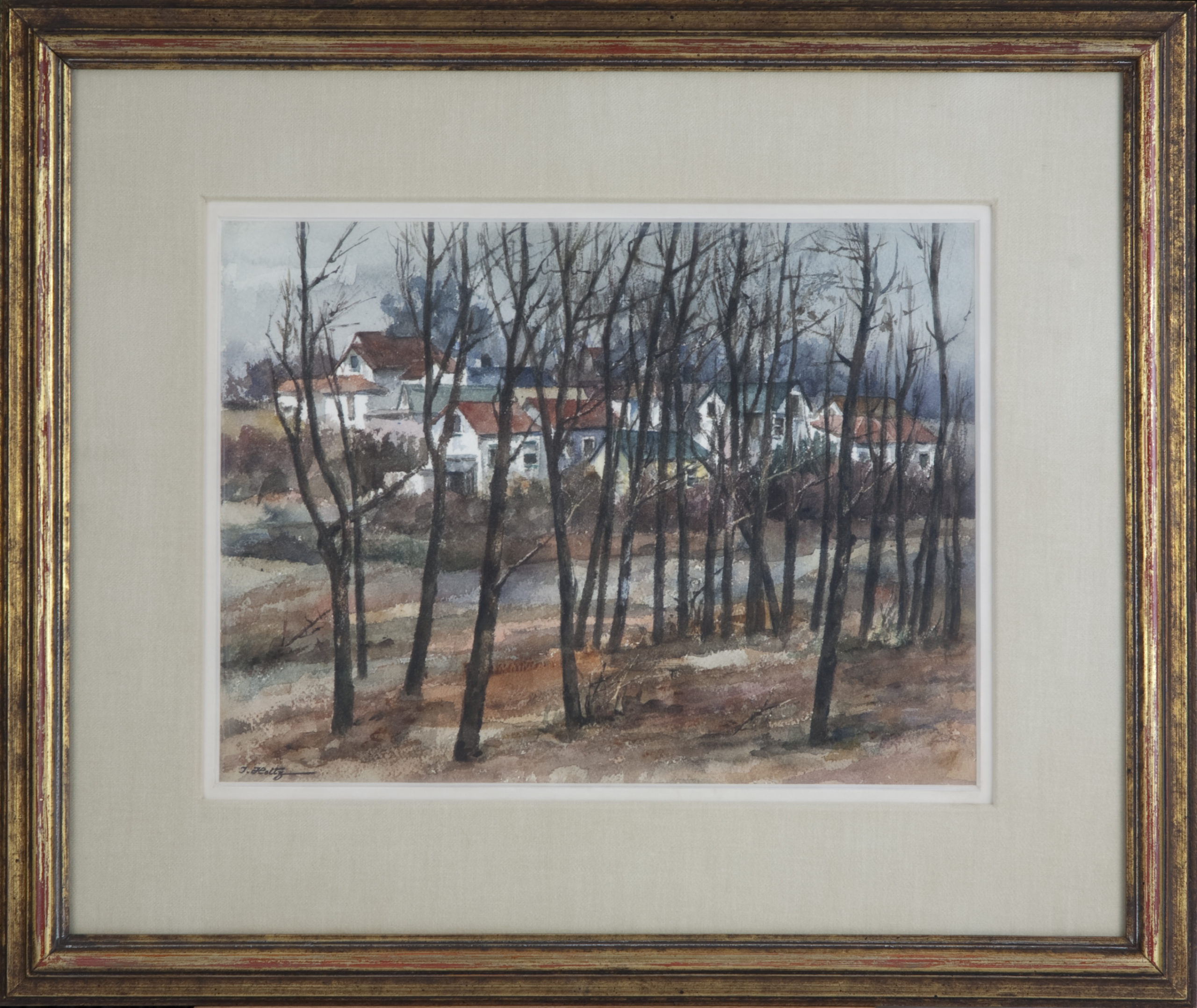 153 Countryside in Winter 1964 - Watercolor - 15.5 x 11.5 - Frame: 24.5 x 20.75 x 1