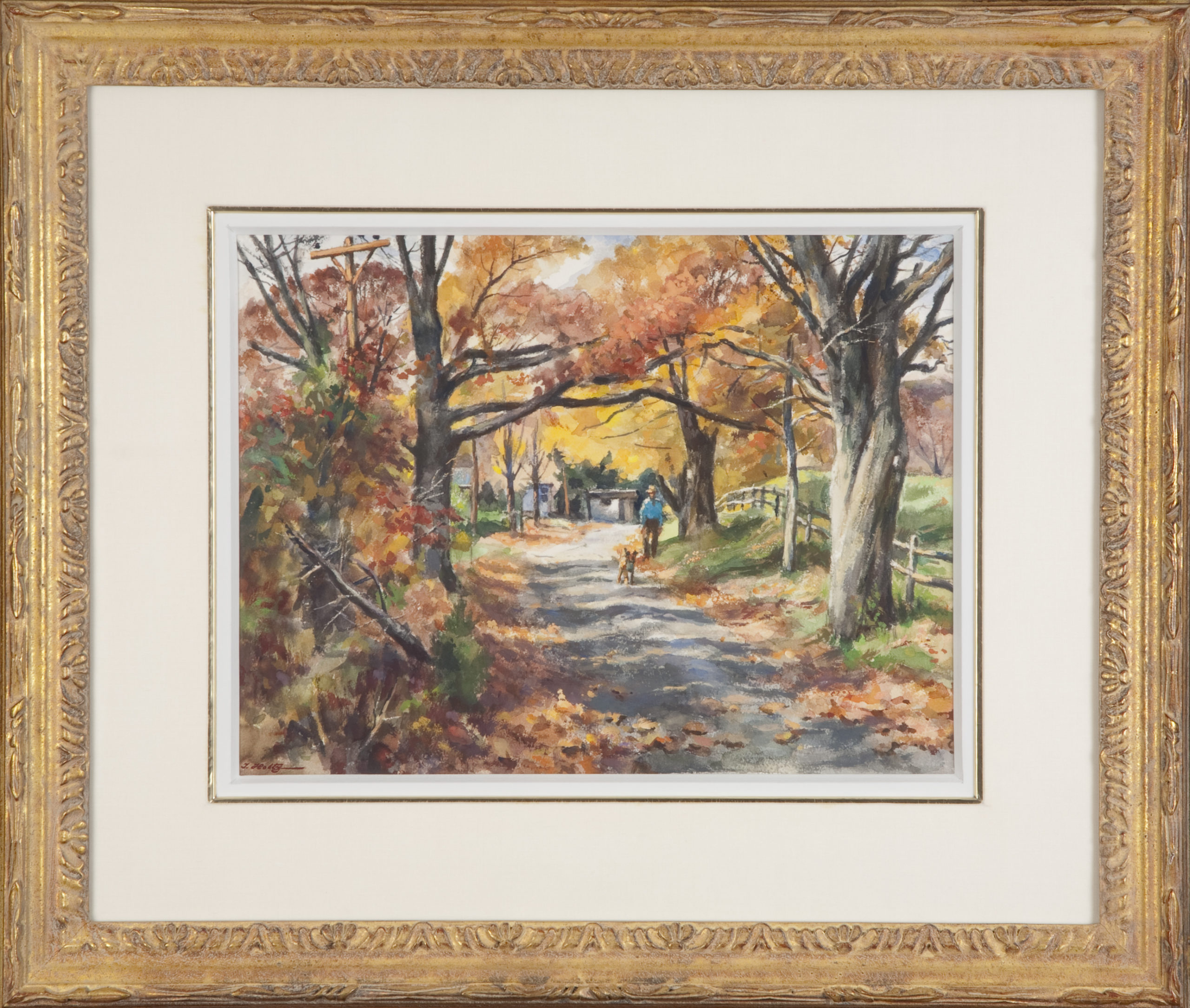 167 Fall Road 1975 - Watercolor - 16 x 12 - Frame: 26 x 22.25 x 2