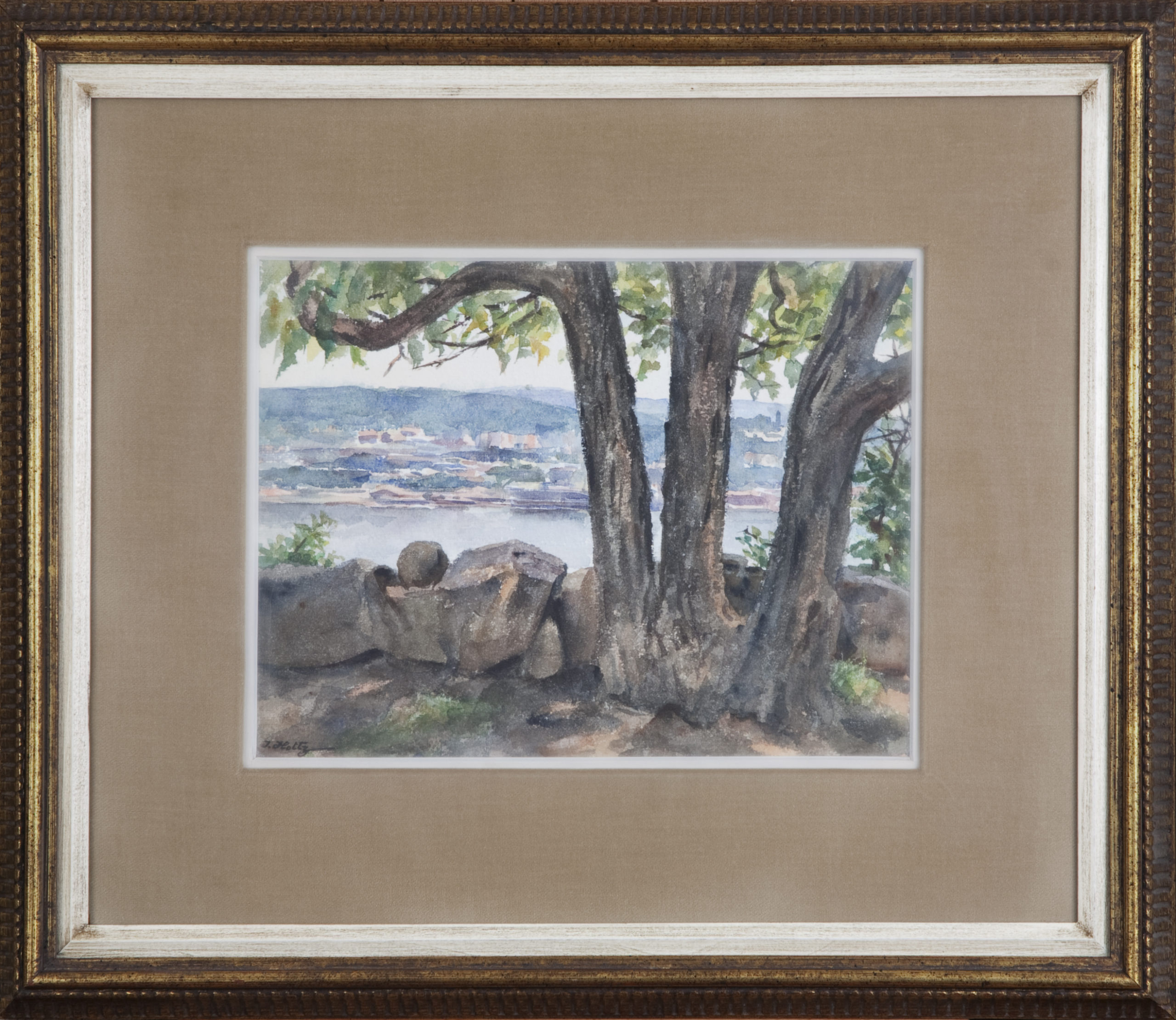 170 Along the Hudson 1964 - Watercolor - 11.5 x 8.5 - Frame: 20.75 x 17.75 x 1.25