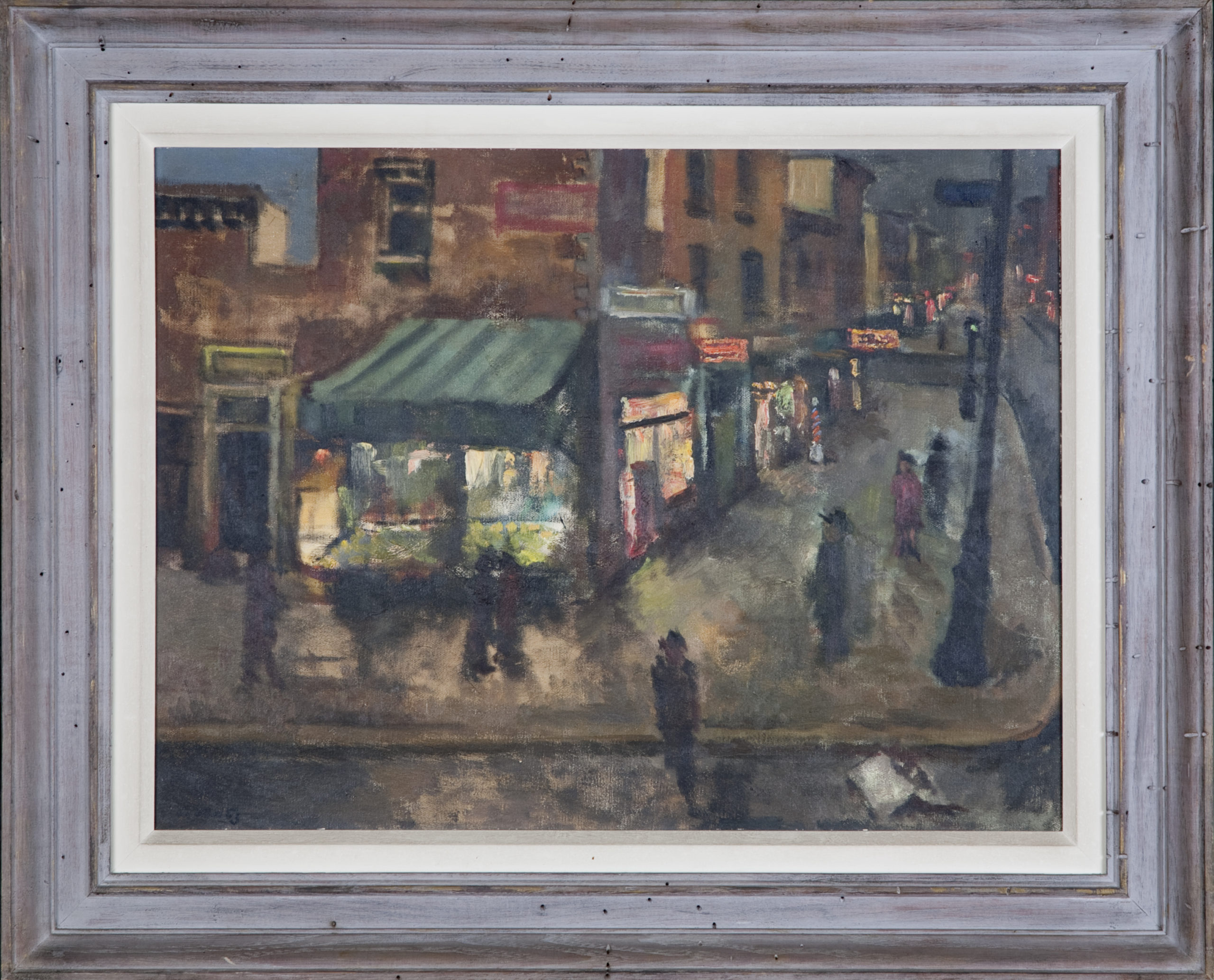 197 Street Corner at Night 1969 - Oil on Canvas - 23.75 x 17.75 - Frame: 25 x 31 x 2.5