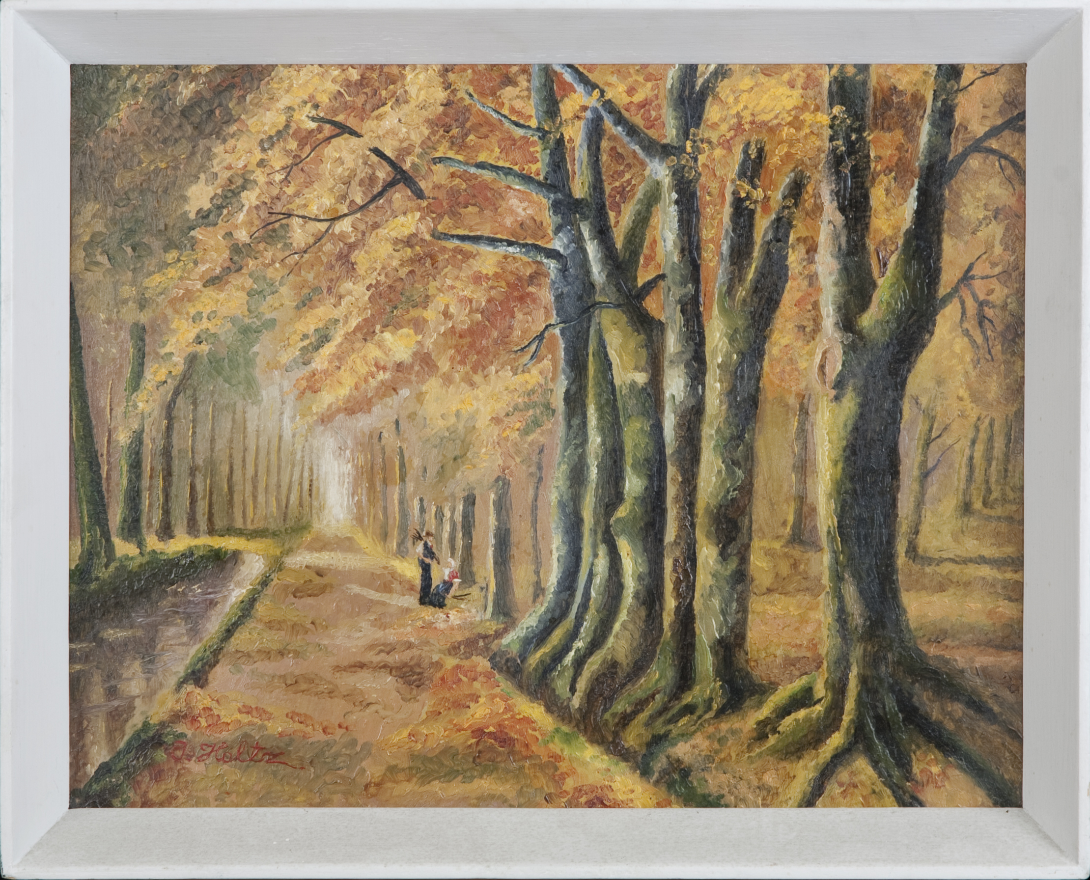 206 Country Road in Autumn 1944 - Oil on board - 14 x 11 - Frame: 15.5 x 12.5 x 1.75