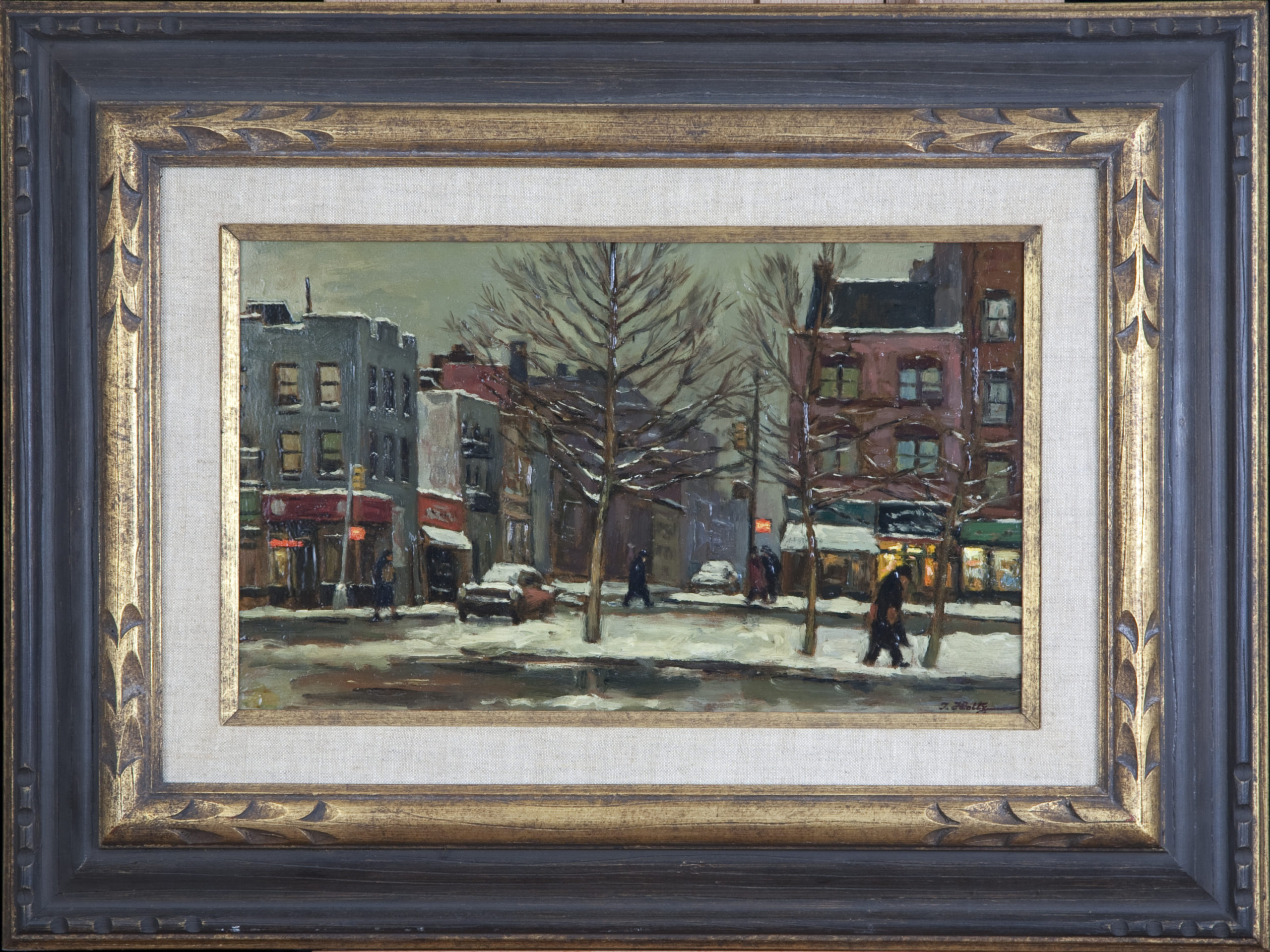 233 Winter NY 1965 - Oil on Masonite - 15 x 9 - Frame: 23.5 x 17.5 x 1.5