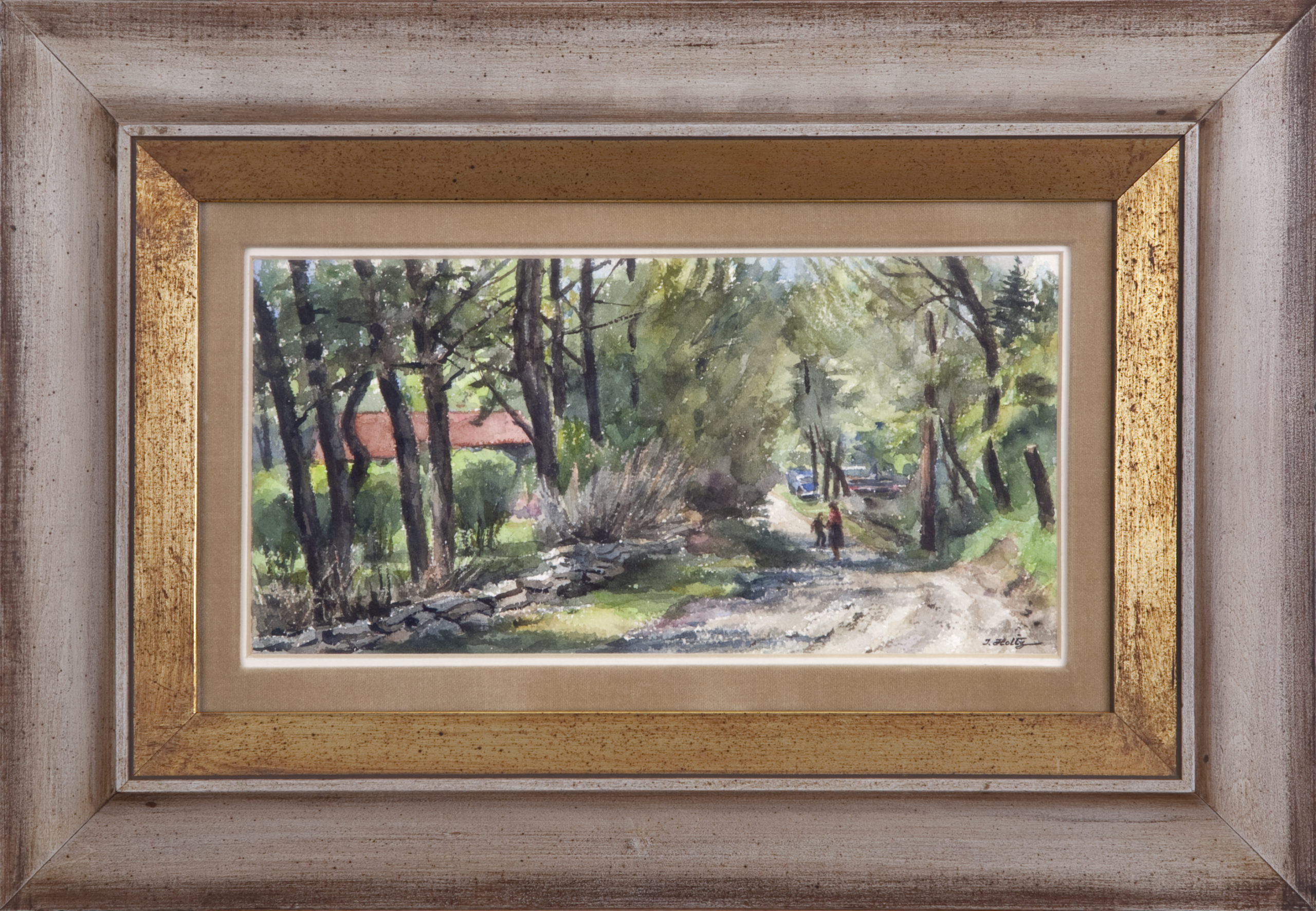 234 Country Road in Summer 1968 - Watercolor - 12 x 6.5 - Frame: 19.5 x 13.75 x 1.25