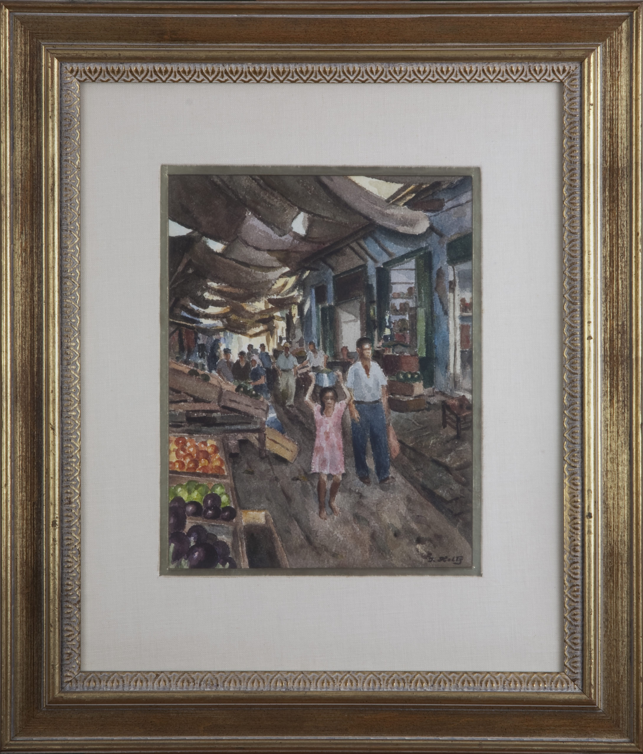 235 Marketplace Acco 1960 - Watercolor - 9 x 11.25 - Frame: 18.5 x 22 x 1