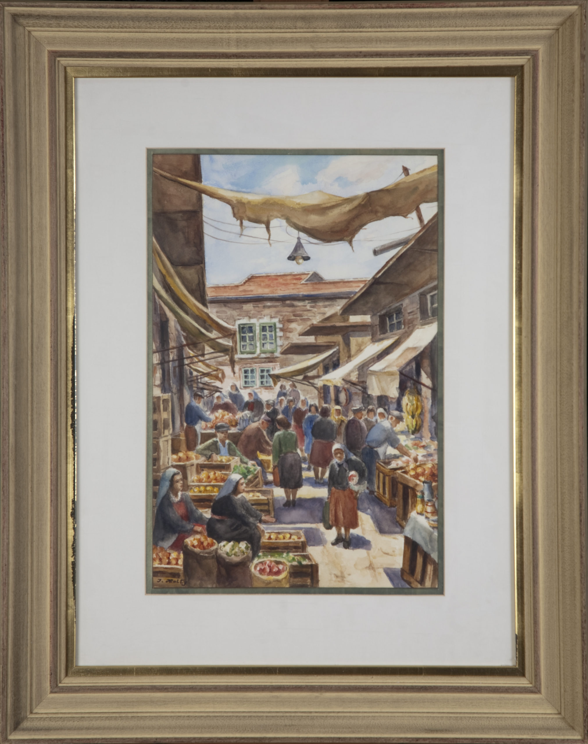 247 Market in Jerusalem 1960 - Watercolor - 12 x 18 - Frame: 23.25 x 29.5 x 2.25