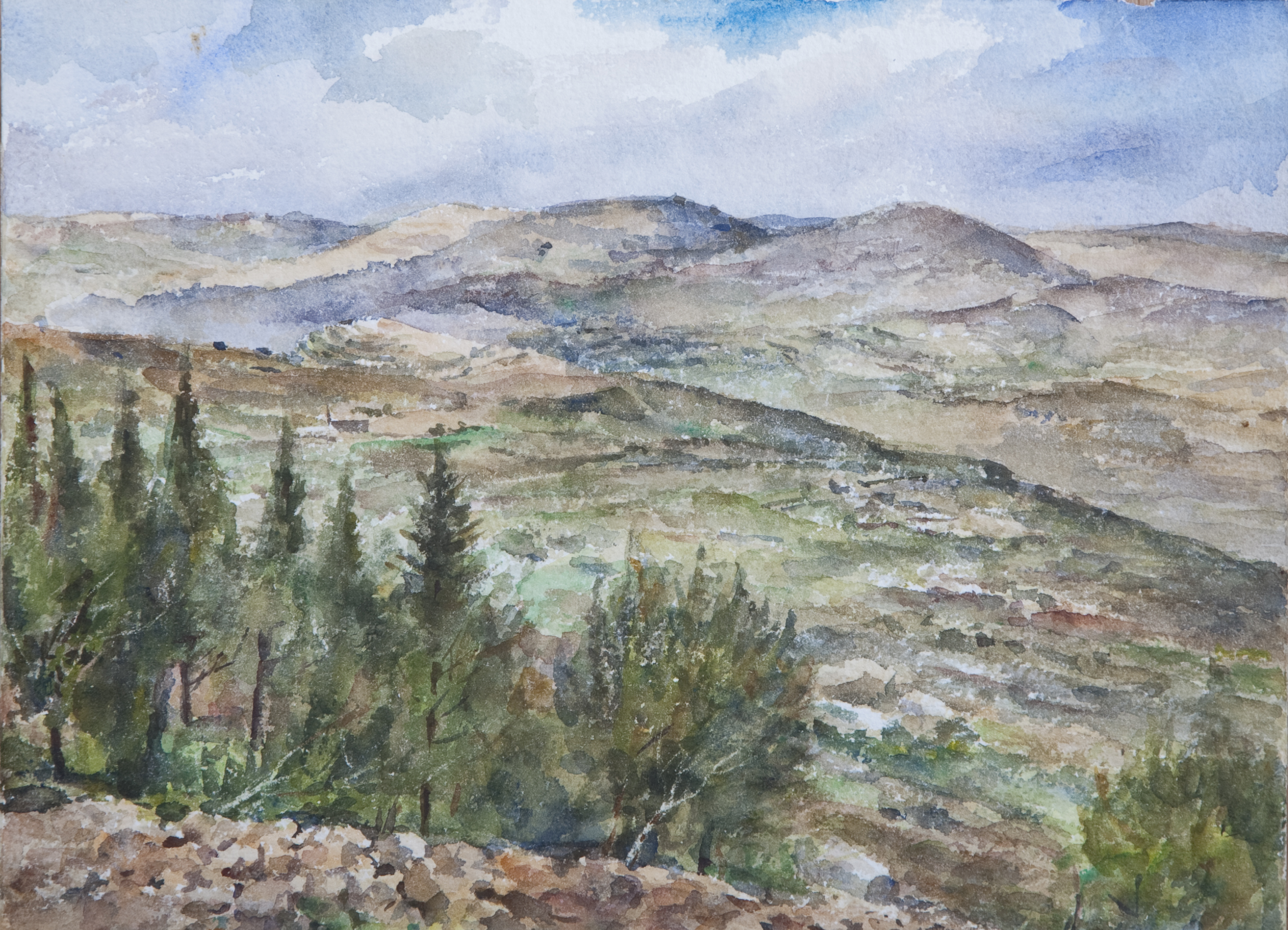 291 Foothills of Jerusalem - Watercolor - 11.75 x 9 - No Frame