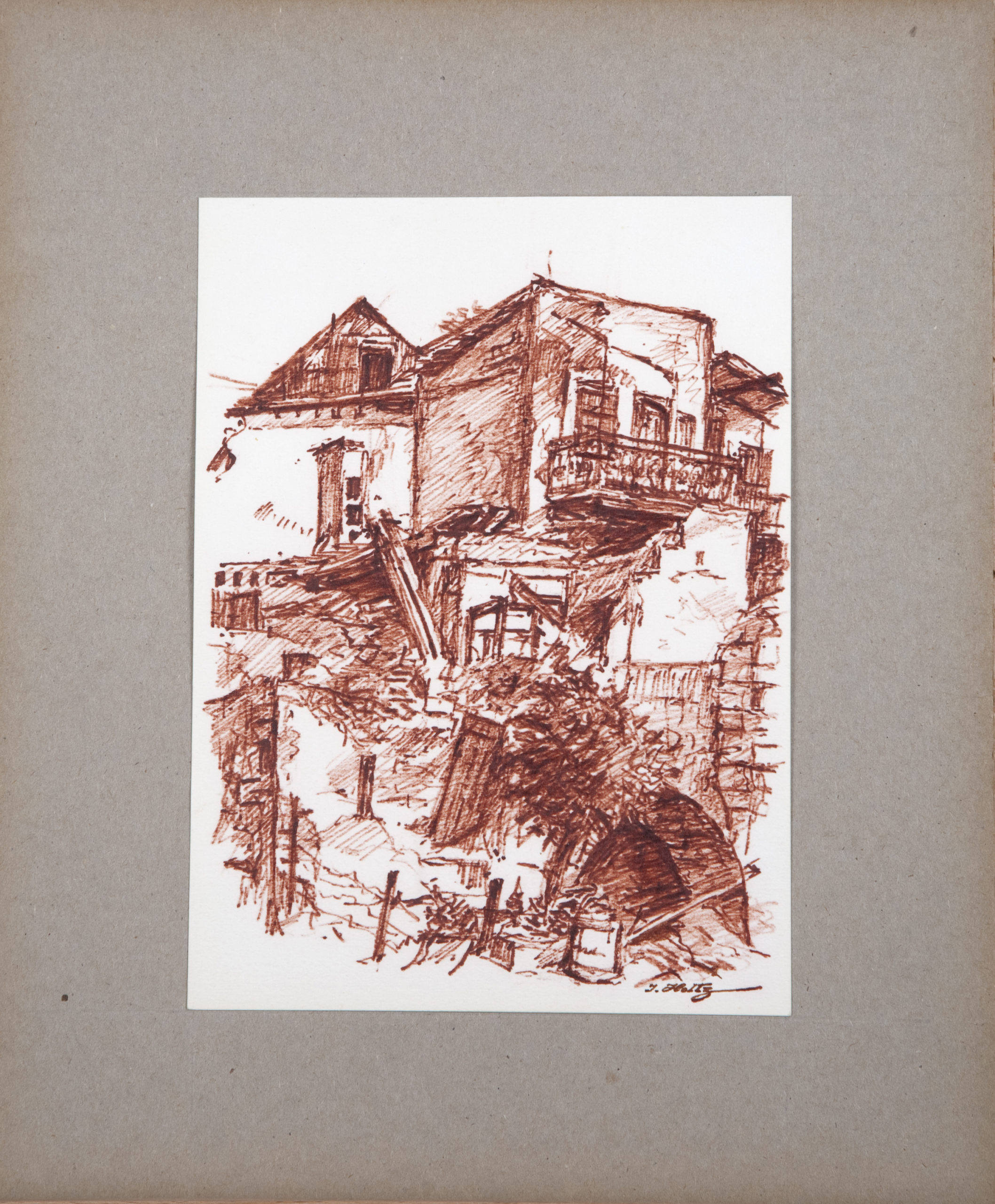 D27 Abandoned Street Jerusalem - Sepia Marker - 7 x 9.75 - Matt: 12 x 14.5 - No Frame