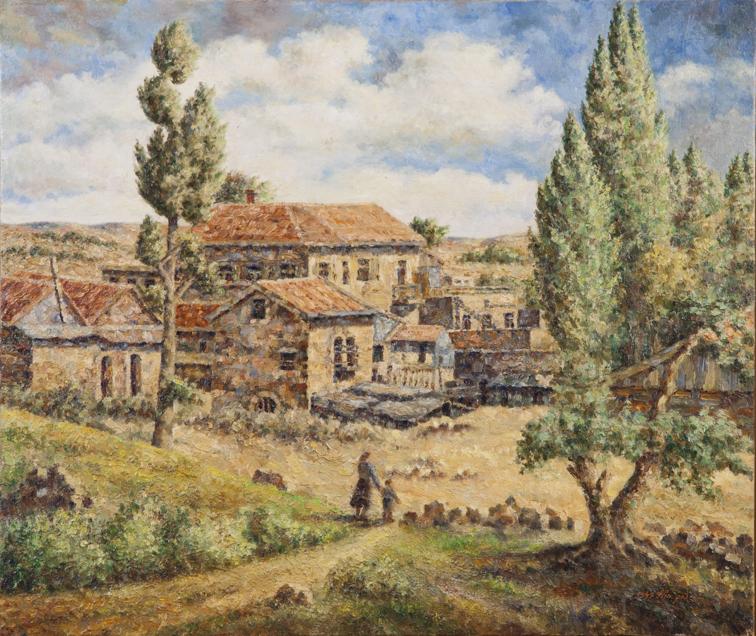 036 Jerusalem Batei Arzah 1949 - Oil on Canvas - 23.5 x 19.5 - Frame: 36 x 32 x 2.25