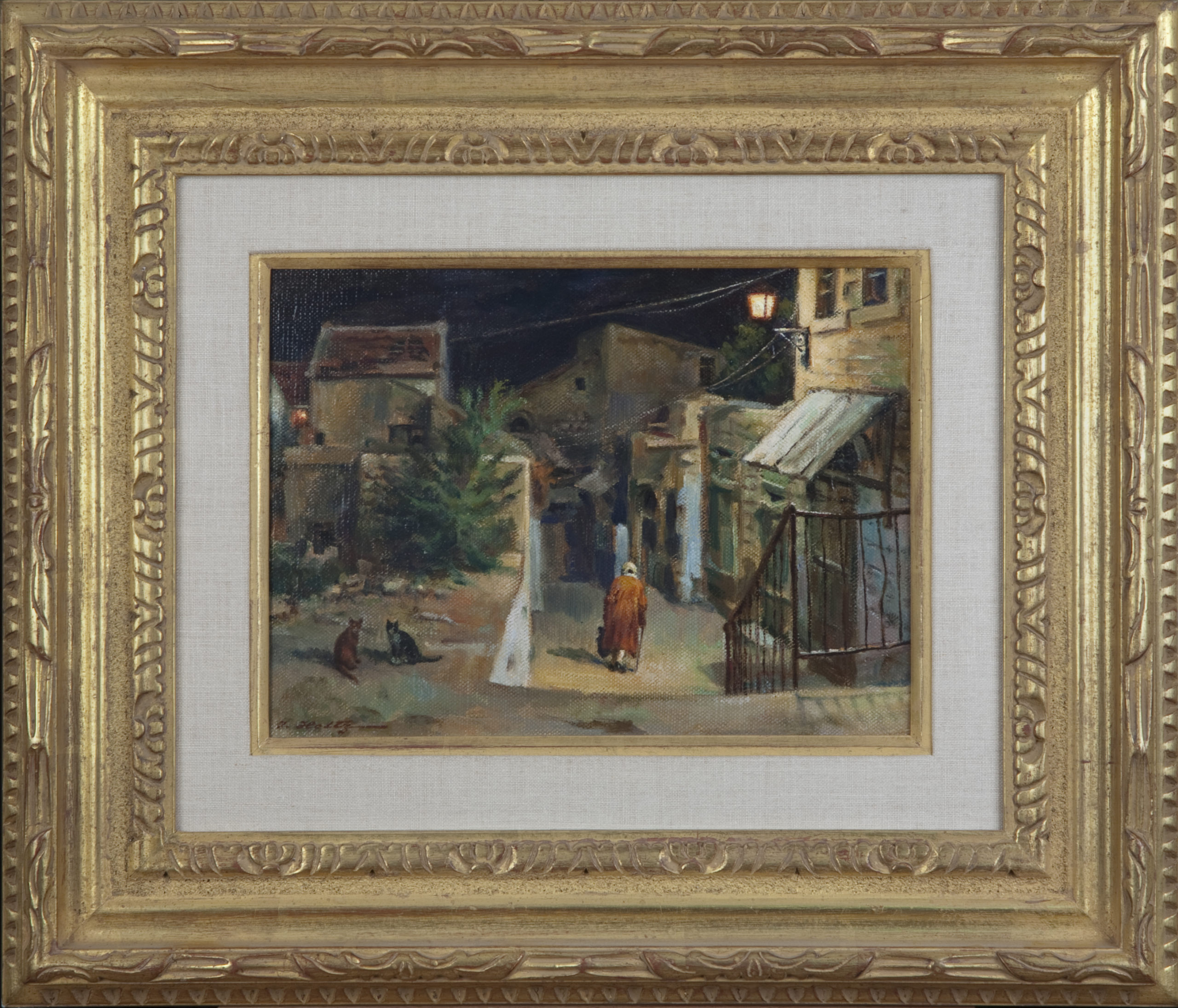 044 Night in Safed 1977 - Oil on Canvas - 12 x 9 - Frame: 21.5 x 18.5 x 2.5