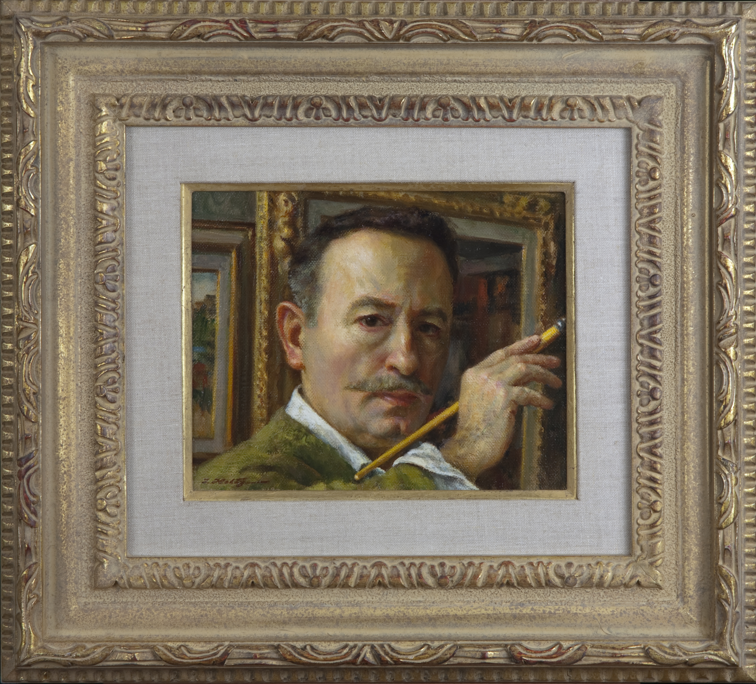 062 Itshak Holtz Self Portrait 1970s - Oil on Canvas- Picture: 10 x 8 - Frame: 19.5 x 17.5 x 2.5 - Framed- FG