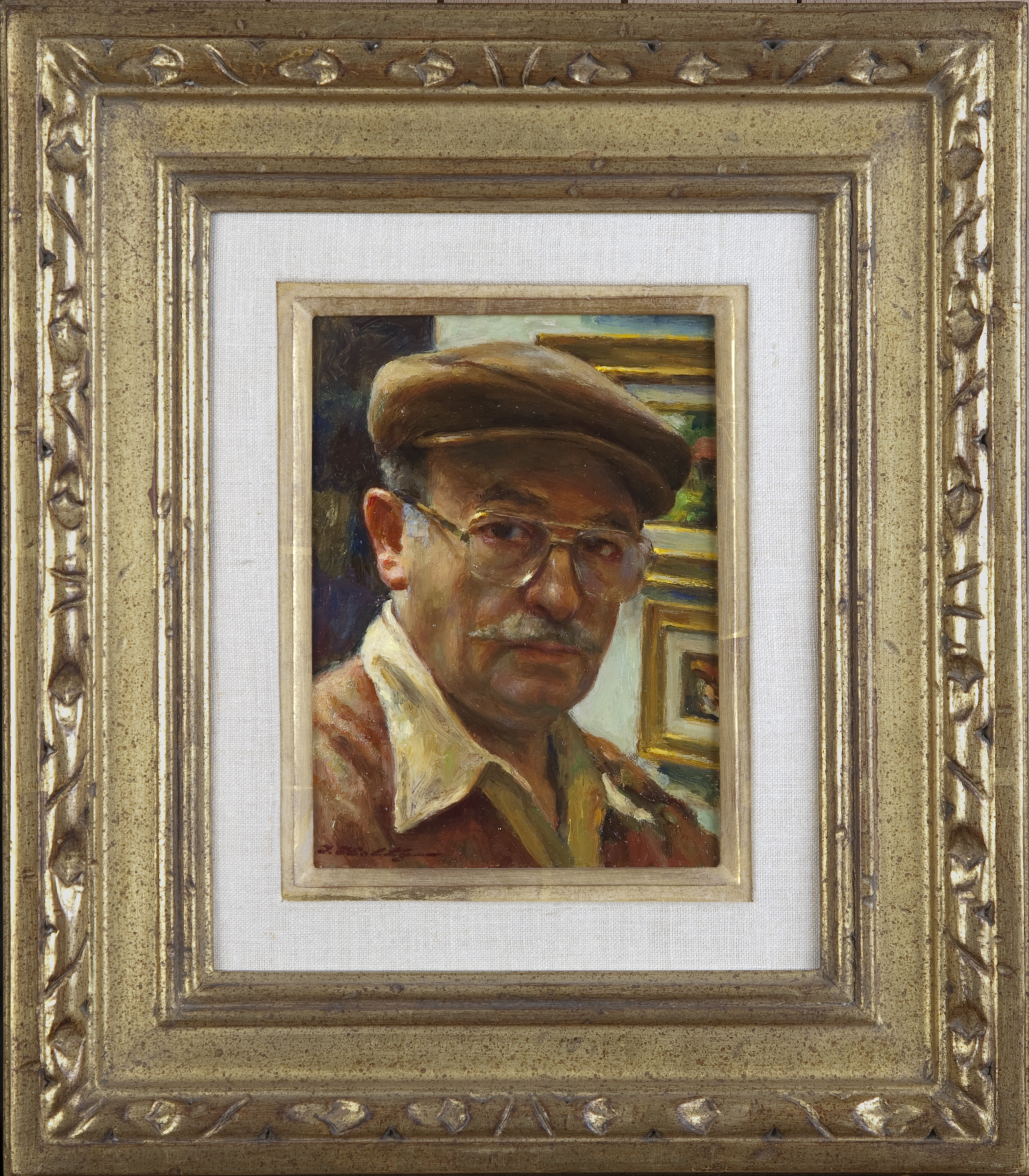 072 Self Portrait 1983 - Oil on Masonite - 7.5 x 5.5 - Frame: 13.25 x 15.5 x 2