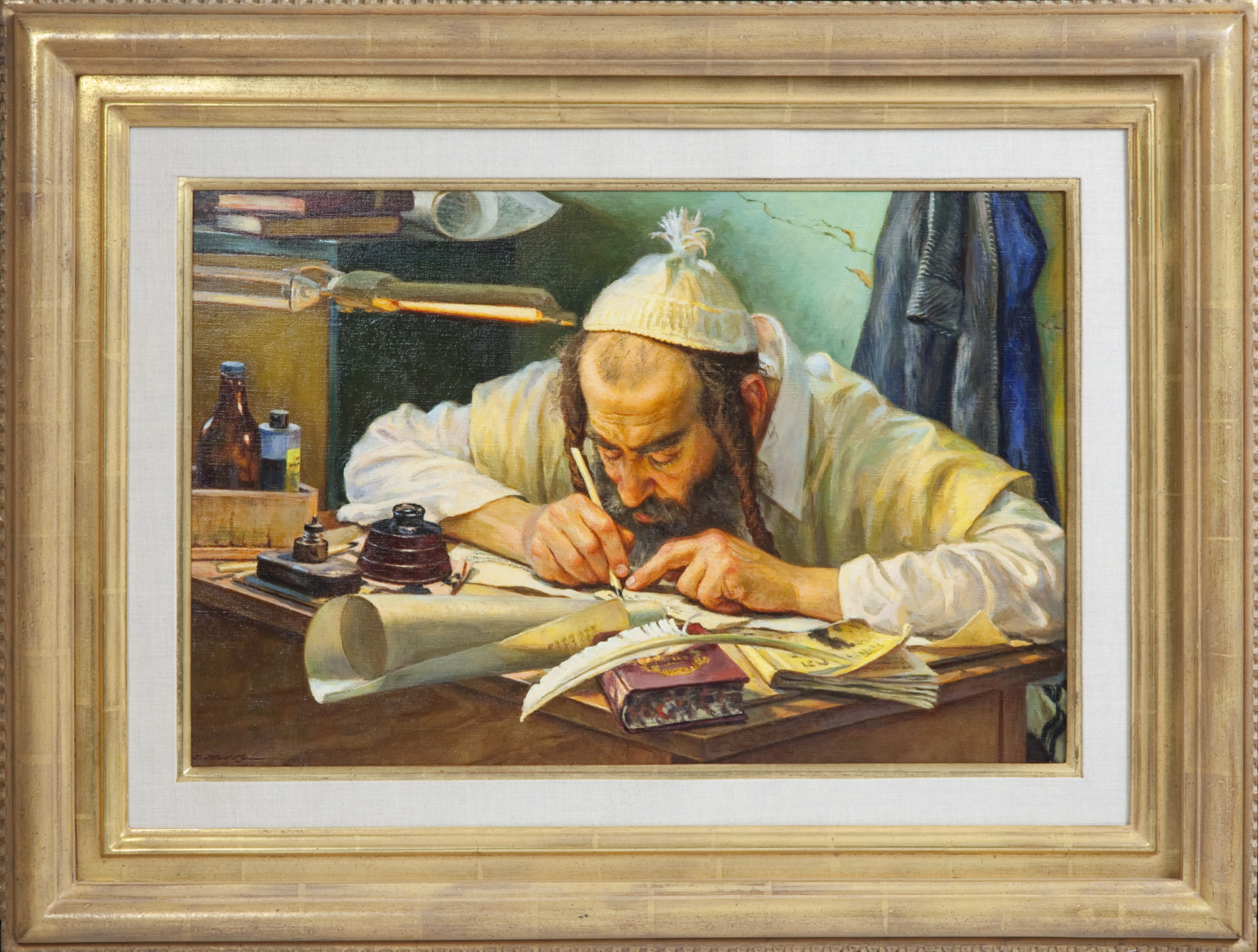 089 Torah Scribe 1990 - Oil on Canvas - 24 x 16 - Frame: 37 x 29 x 3