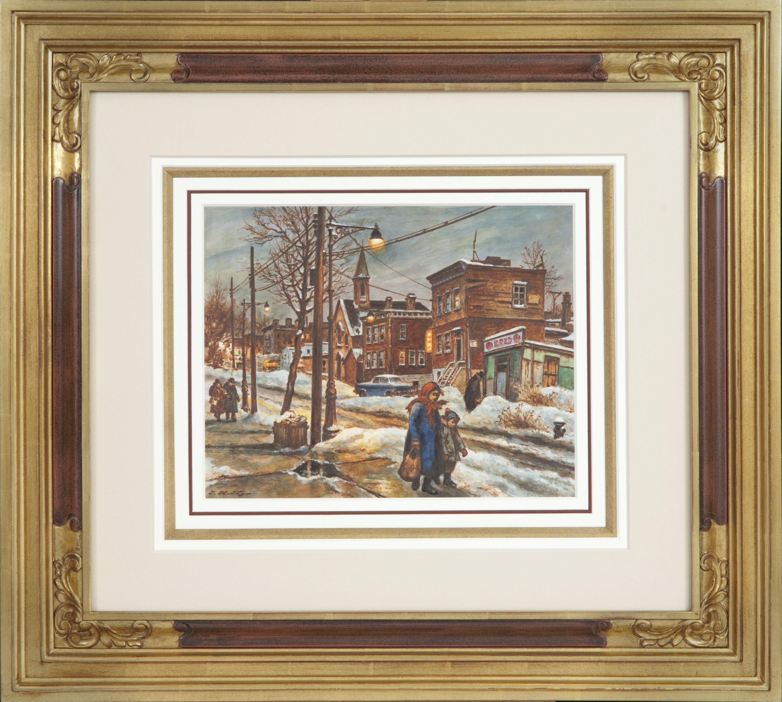 092 Snow Night 1968 - Watercolor - 13.5 x 11.5 - Frame: 28.75 x 26 x 2.75